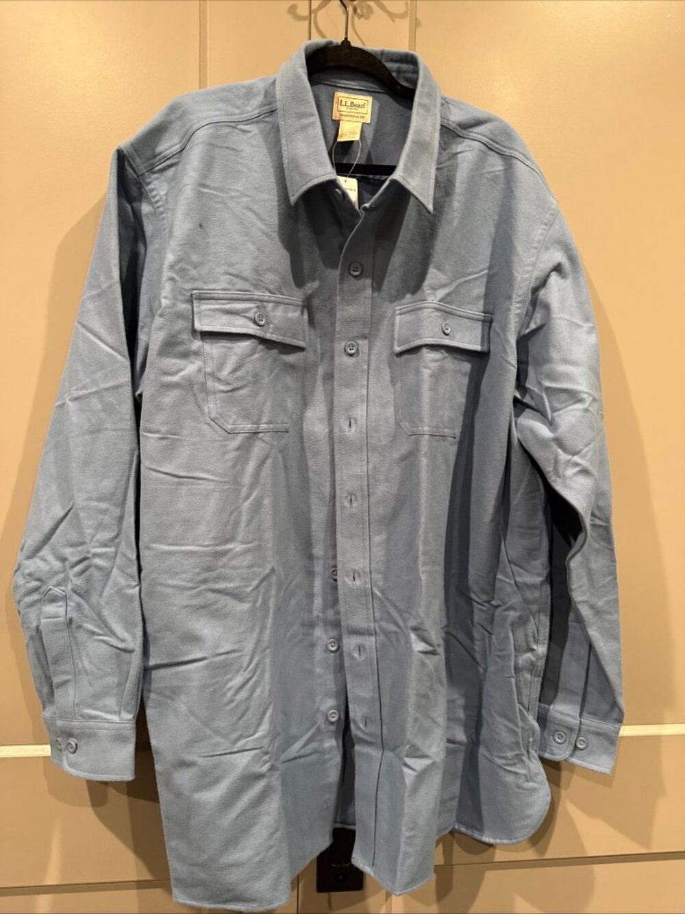 LL Bean Flannel Shirt Men 2XLT Blue Oversized Long Sleeve Button Cotton Heavy